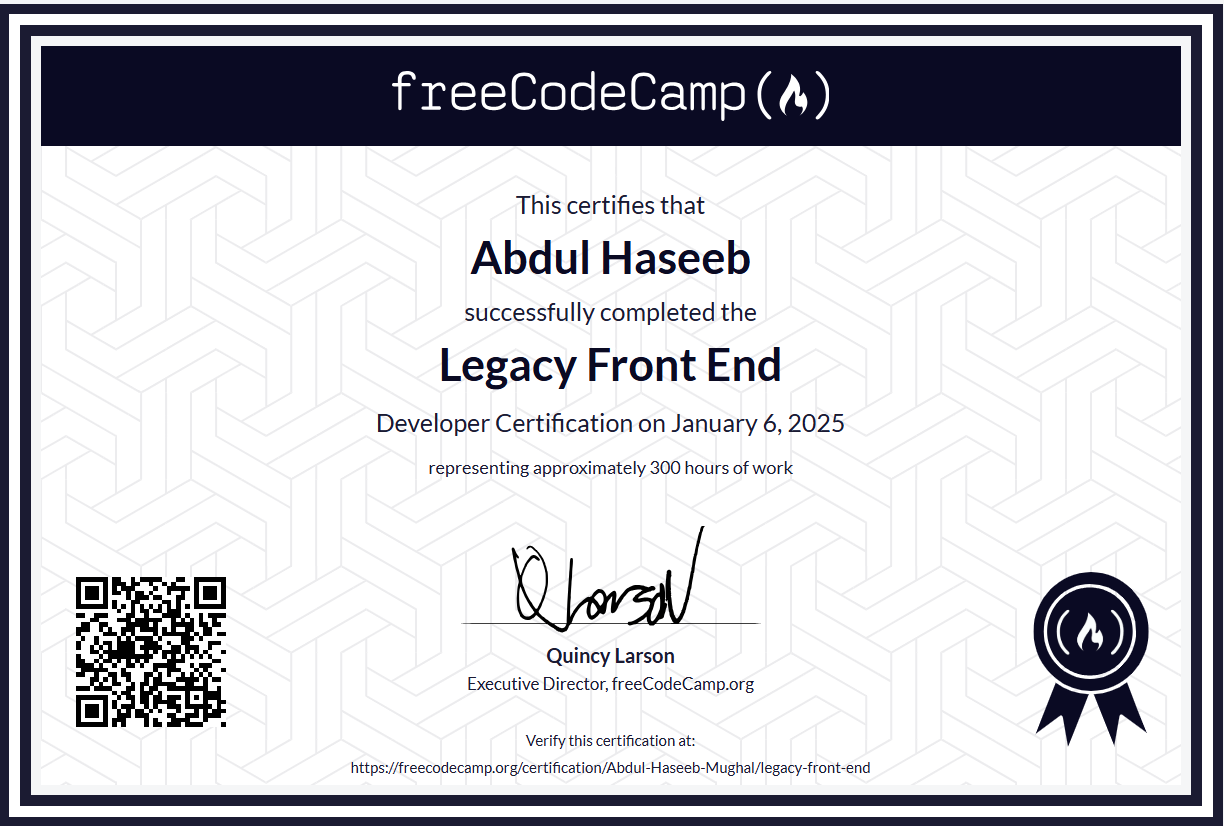 Legacy Front-end Certificate